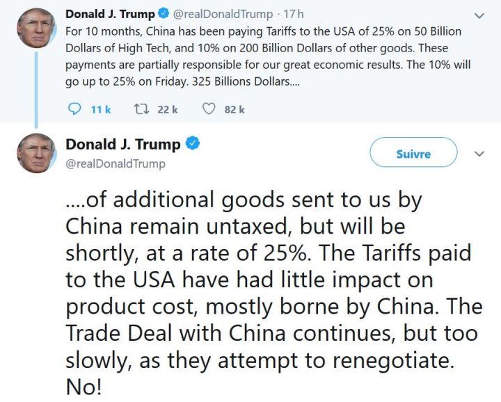 Trump menace de taxer pour 325 milliards de dollars de produits chinois de plus
