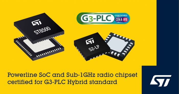 Un jeu de circuits de ST certifié selon la norme G3-PLC Hybrid combinant communications CPL et sans fil