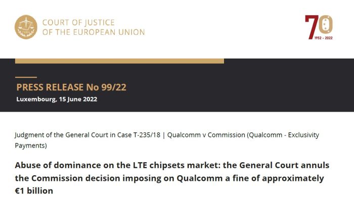 La justice prive l’Europe de 1 milliard d’euros d’amende infligée à Qualcomm