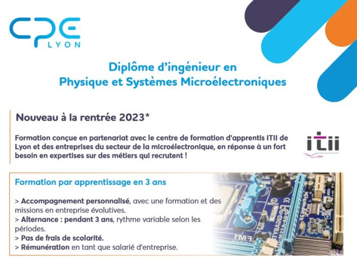 CPE Lyon ouvre une formation d’ingénieur en microélectronique par apprentissage