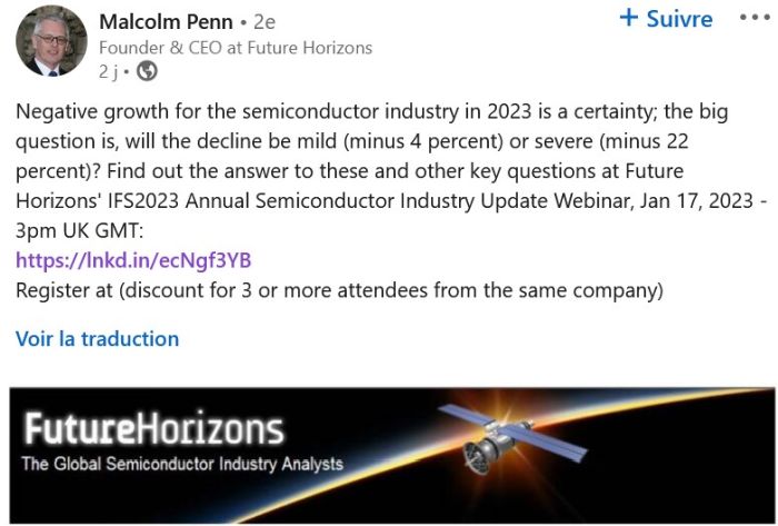 Future Horizons réaffirme sa prévision d’une chute de 22% du marché des puces en 2023